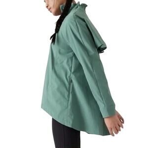 Athleta Poplin Jacket Deep Ocean Teal Ruffle Collar SZ M NWOT Athleisure Travel